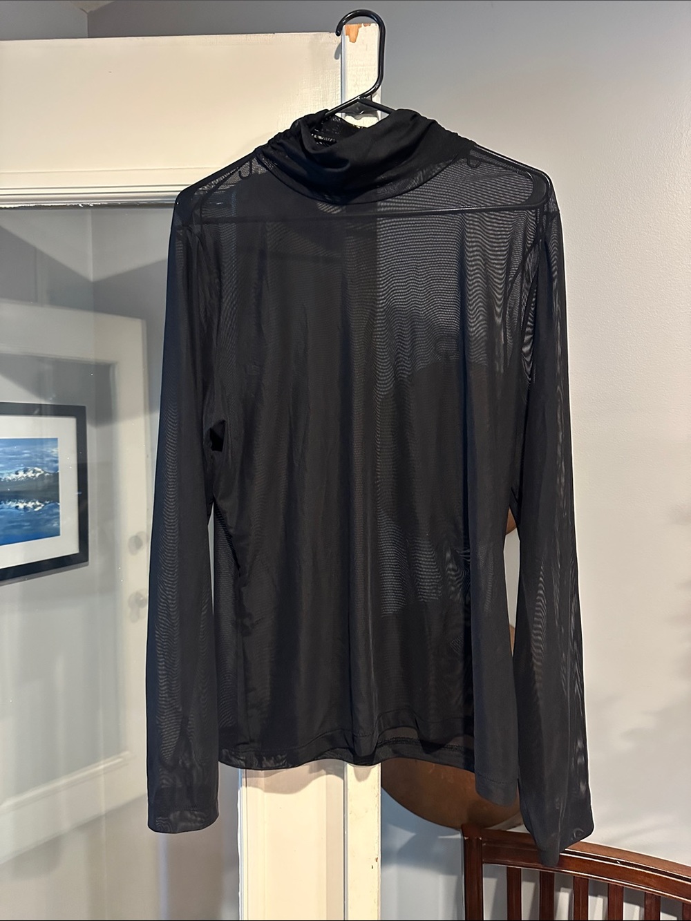 White House Black Market Black Sheer Mesh Turtleneck Top